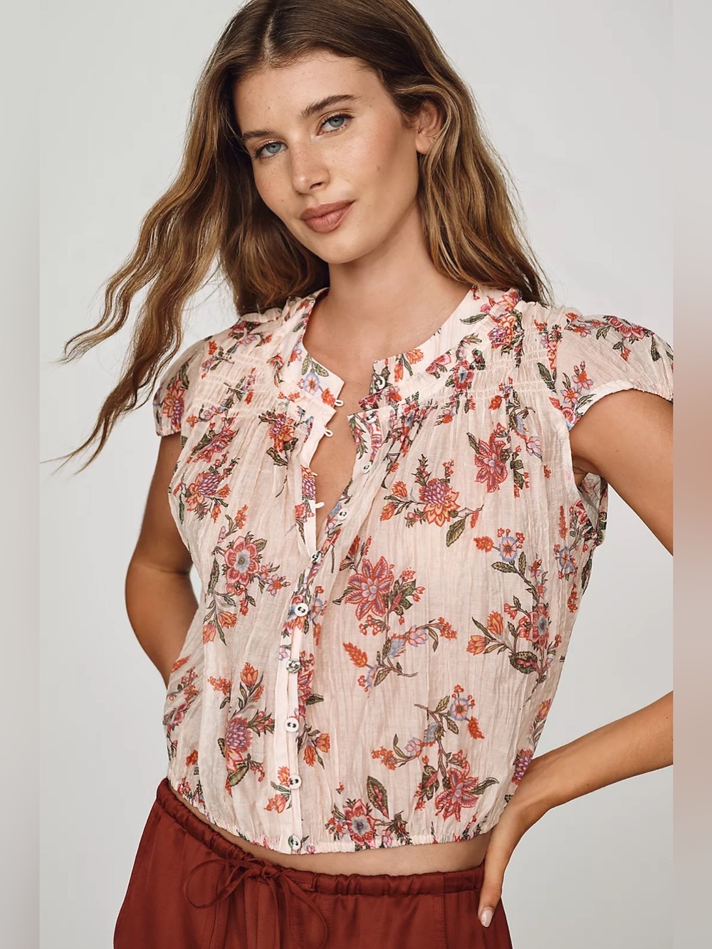NWT By Anthropologie Smocked Bubble Blouse